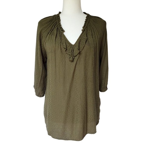 a.n.a Women's Ruffle Front Pirate Blouse Medium Rich Avocado - Picture 4 of 15